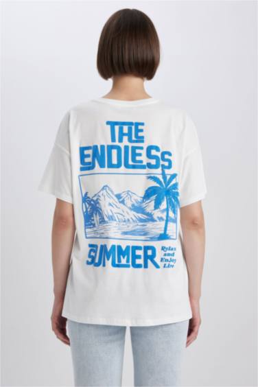 Oversize Fit Crew Neck Printed Short Sleeve T-Shirt