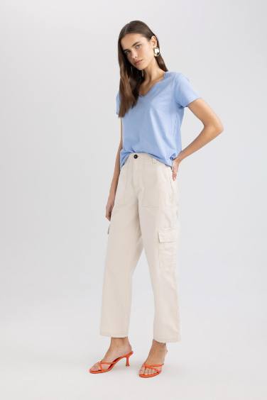 Wide Leg With Cargo Pocket Gabardine Trousers