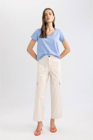 Wide Leg With Cargo Pocket Gabardine Trousers