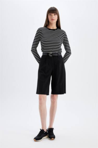 T-Shirt À Manches Longues En Tricot Coupe Régulière Rayé Col Ras Du Cou