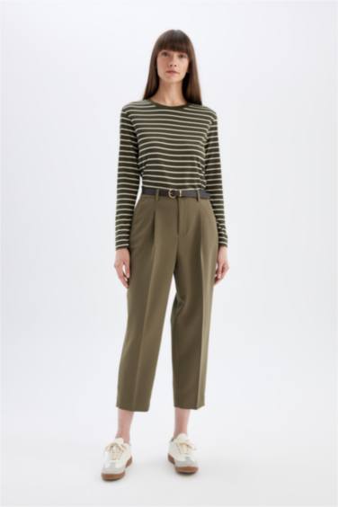 T-Shirt À Manches Longues En Tricot Coupe Régulière Rayé Col Ras Du Cou