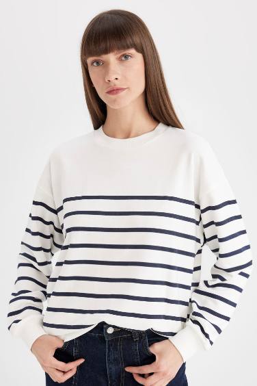 Relax Fit Striped Thin Basic Sweatshirt