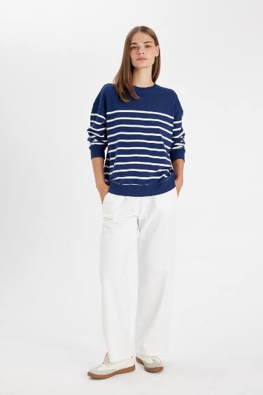 Relax Fit Striped Thin Basic Sweatshirt