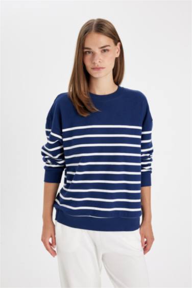Relax Fit Striped Thin Basic Sweatshirt