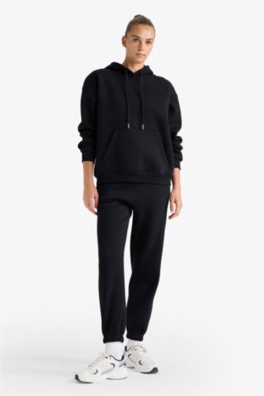 Relax Fit Hooded Basic Thick Fabric Sweatshirt