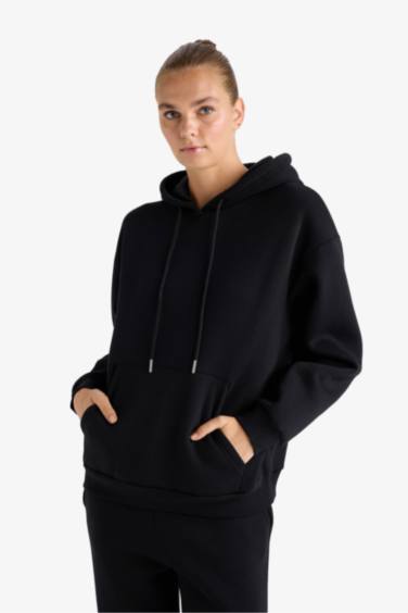Relax Fit Hooded Basic Thick Fabric Sweatshirt