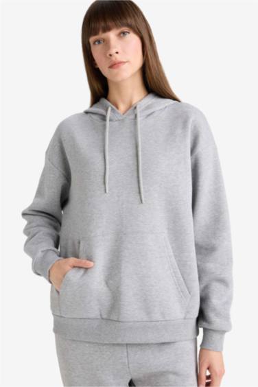 Relax Fit Hooded Basic Thick Fabric Sweatshirt