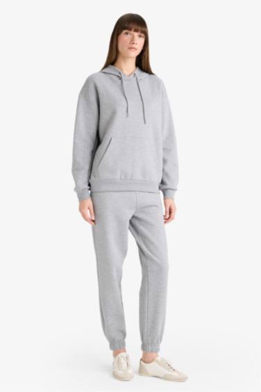 Relax Fit Hooded Basic Thick Fabric Sweatshirt