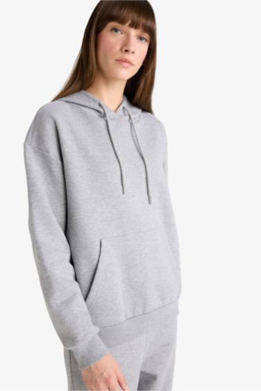 Relax Fit Hooded Basic Thick Fabric Sweatshirt