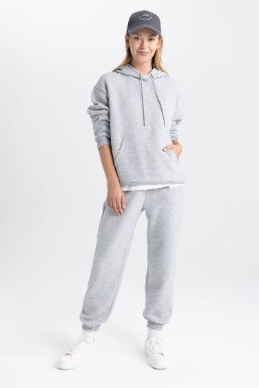 Jogger High Waist Thick Sweatshirt Fabric Trousers