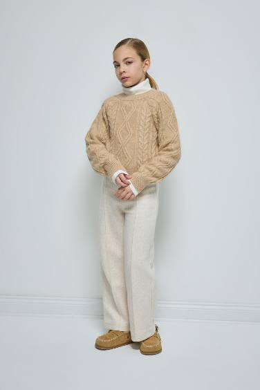 بنطلون سويت بانتس بناتي وايد ليج برجل واسع ورجل مطاطي