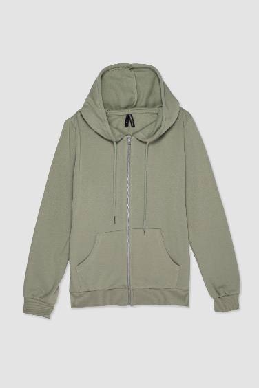 Regular Fit Hooded Basic Thin Sweatshirt Fabric Cardigan