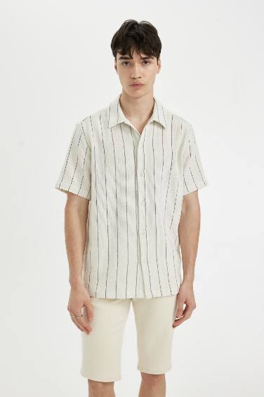 Regular Fit Striped Cotton Short Sleeve Shirt