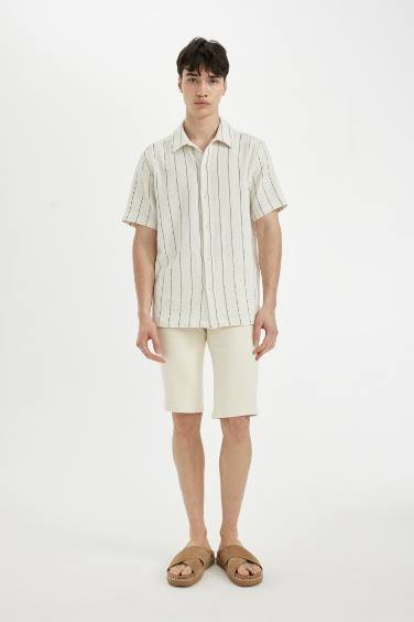 Regular Fit Yazlık Çizgili Pamuklu Kısa Kollu Gömlek