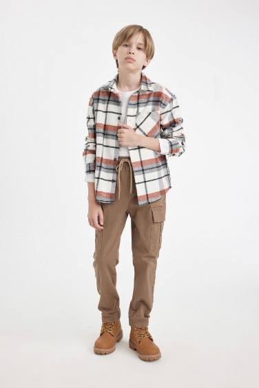 Erkek Çocuk Kargo Cepli Beli Paçası Lastikli Gabardin Okul Pantolonu