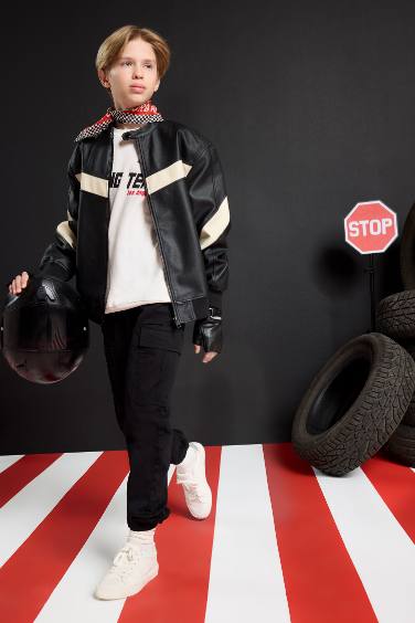 Erkek Çocuk Kargo Cepli Beli Bağcıklı Lastikli Paça Cepli Siyah Jogger Gabardin Pantolon