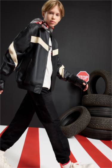 Erkek Çocuk Kargo Cepli Beli Bağcıklı Lastikli Paça Cepli Siyah Jogger Gabardin Pantolon