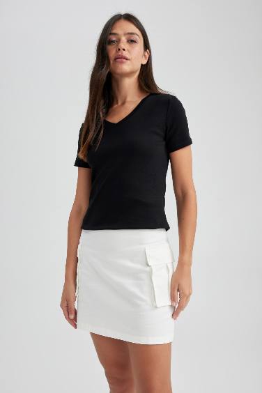 A Cut Gabardine Normal Waist Mini Skirt