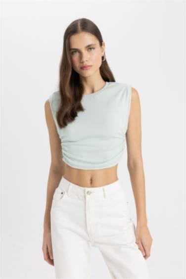 T-Shirt à Manches Courtes Coupe Slim Col Ras Du Cou