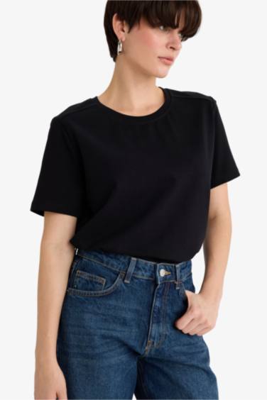 Regular Fit Bisiklet Yaka Basic Düz Premium Kısa Kollu Tişört