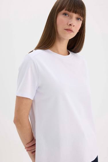 Regular Fit Bisiklet Yaka Basic Düz Premium Kısa Kollu Beyaz Tişört