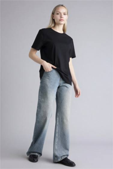 تيشيرت نص ردن بيزك سادة قصة عادية بياخة مستديرة