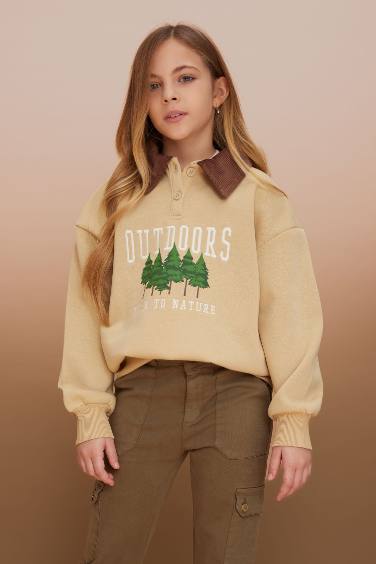 Girl Oversize Fit Nature Printed Soft Fluffy Thick Sweatshirt