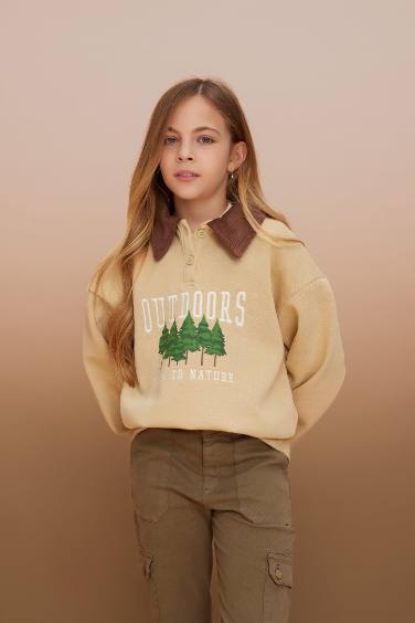 Girl Oversize Fit Nature Printed Soft Fluffy Thick Sweatshirt