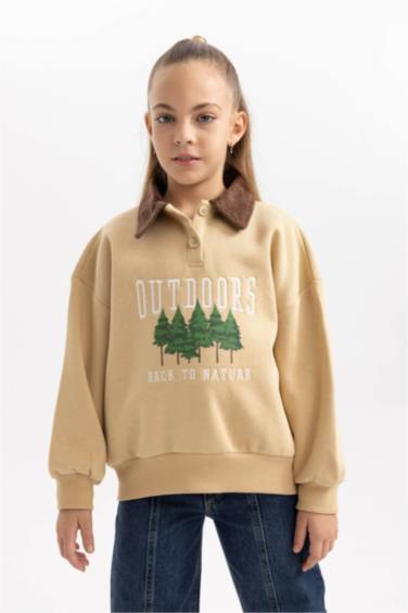 Girl Oversize Fit Nature Printed Soft Fluffy Thick Sweatshirt