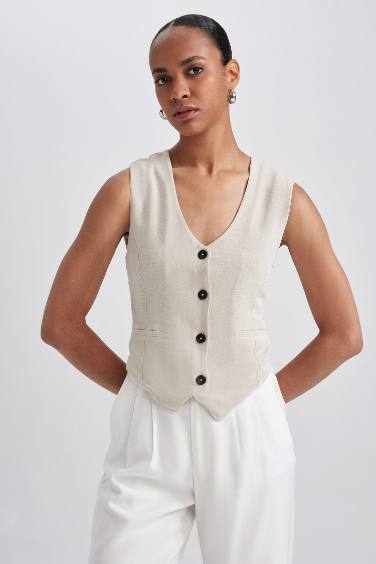 Slim Fit Linen Blend Blazer Vest