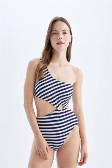 Fall in Love Striped Wrap One Shoulder Swimsuit