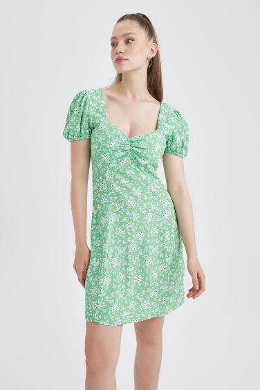 فستان قصير فلورال ردن بالون بياخة قلب