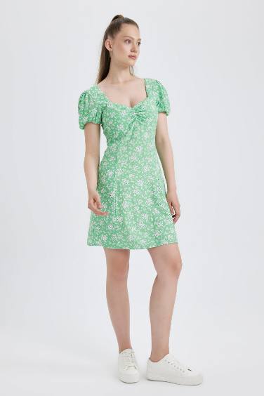 فستان قصير فلورال ردن بالون بياخة قلب