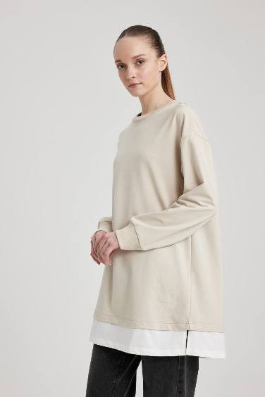 Regular Fit Crew Neck Sweatshirt Tunic