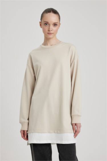 Regular Fit Crew Neck Sweatshirt Tunic