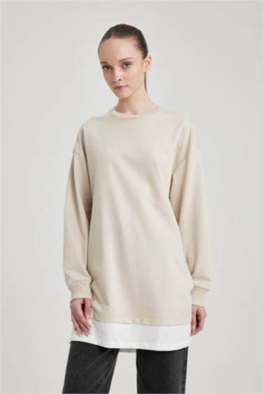 Regular Fit Crew Neck Sweatshirt Tunic