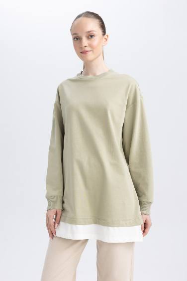 Regular Fit Crew Neck Sweatshirt Tunic