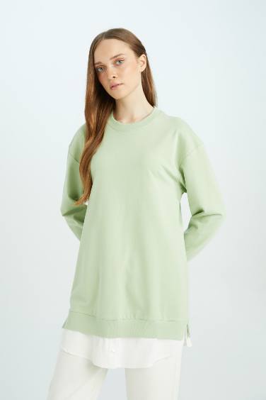 Regular Fit Bisiklet Yaka Basic Düz Sweatshirt Tunik