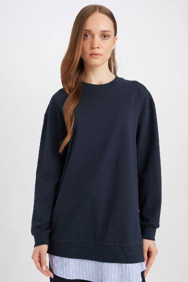 Regular Fit Crew Neck Basic Sweatshirt Tunic