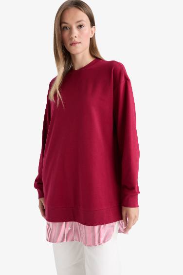 Regular Fit Crew Neck Sweatshirt Fabric Tunic