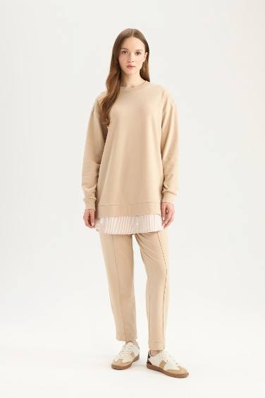 سويت تونيك خفيف قصة عادية بياقة مستديرة