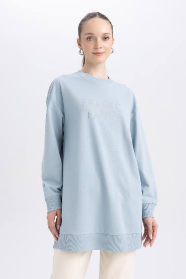 Regular Fit Thin Sweatshirt Fabric Crew Neck Embroidered Sweat Tunic