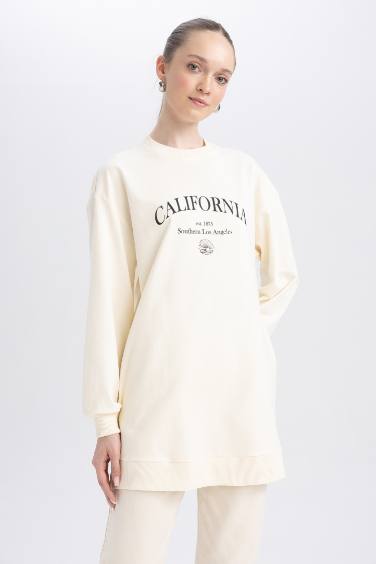 Regular Fit Crew Neck Printed Sweatshirt Tunic