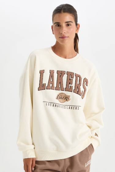 DeFactoFit NBA Los Angeles Lakers Oversize Fit Thick Fabric Sweatshirt