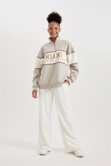 DeFactoFit Oversize Geniş Kalıp Yarım Fermuarlı Kalın Sweatshirt