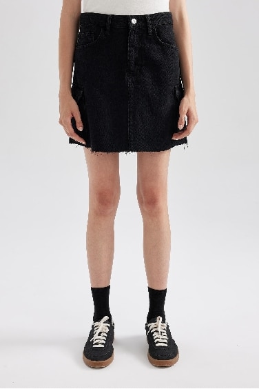 Cargo Fit Jean Mini Skirt