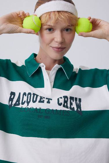 Oversize Fit Polo Neck Sports Sweatshirt