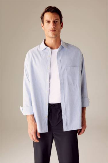 Chemise en coton à manches longues Coupe décontractée