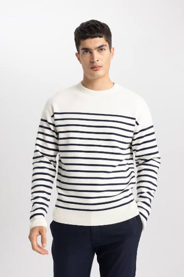 Relax Fit Striped Crew Neck Knitted Pullover