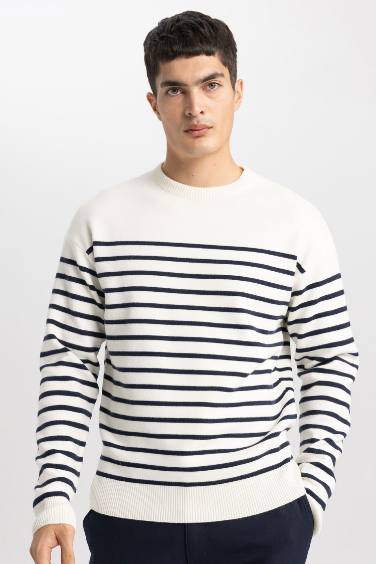 Relax Fit Striped Crew Neck Knitted Pullover